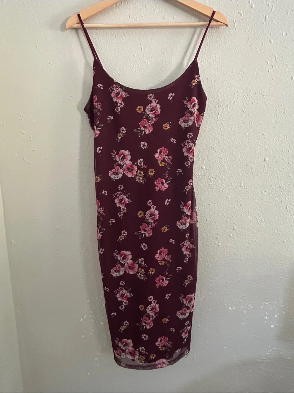 Rue21 Burgundy Floral Midi Slip Dress Formal Stretch Y2K Vintage Comfy Medium